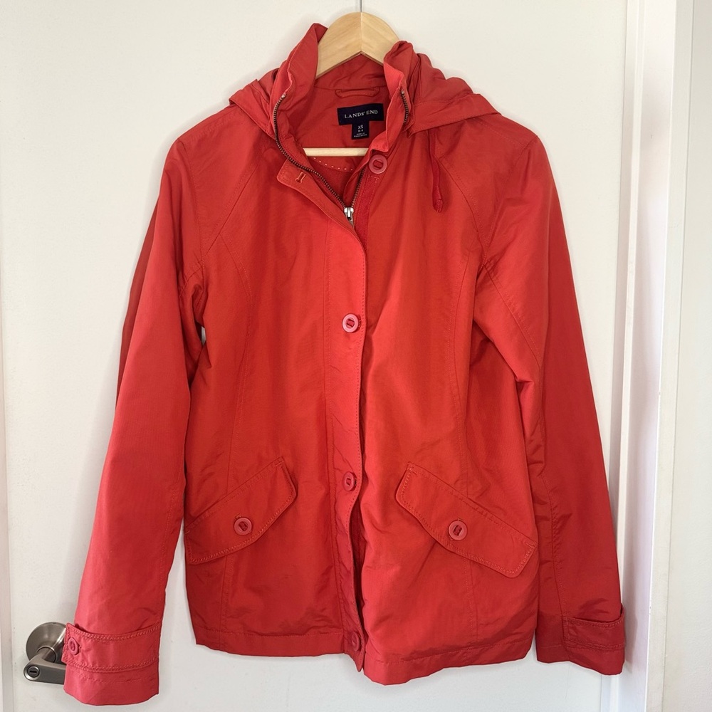 Lands' End Storm Raker women's hooded jacket orange Women’s X Small Preppy EUC